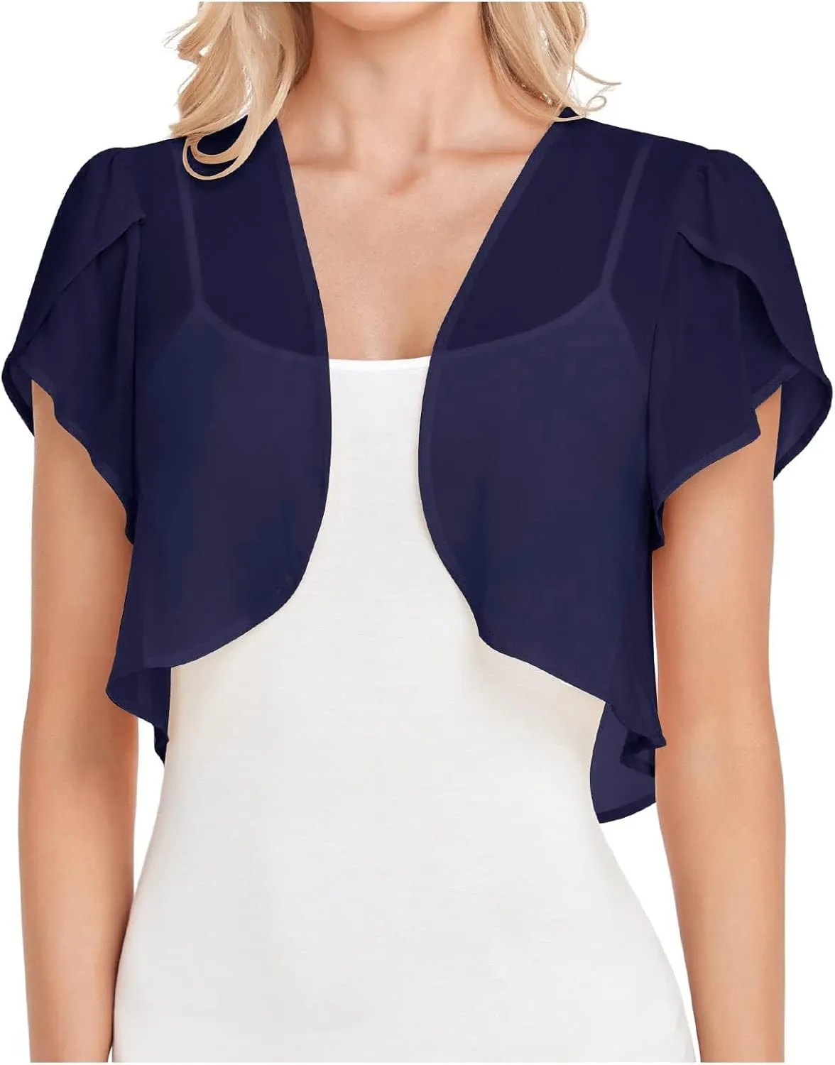 Womens Bolero Shrugs for Summer Dress Puff Short Sleeve Cropped Open Front Sheer Shawl Lightweight Chiffon Cardigans