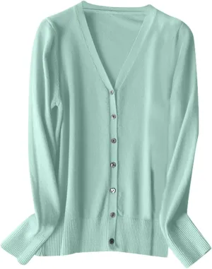 Women's Casual Knit Cardigan Coat Loose Vintage Candy Color Sweater Long Sleeve Front Y2k Crew Neck 2024 Fall Tops