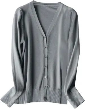 Women's Casual Knit Cardigan Coat Loose Vintage Candy Color Sweater Long Sleeve Front Y2k Crew Neck 2024 Fall Tops
