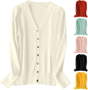 Women's Casual Knit Cardigan Coat Loose Vintage Candy Color Sweater Long Sleeve Front Y2k Crew Neck 2024 Fall Tops