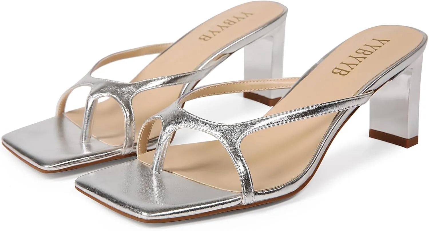 Women's Chunky Heels Flip Flops Block Heeled Sandals Square Open Toe Heels Summer Party Sexy Dress Shoes
