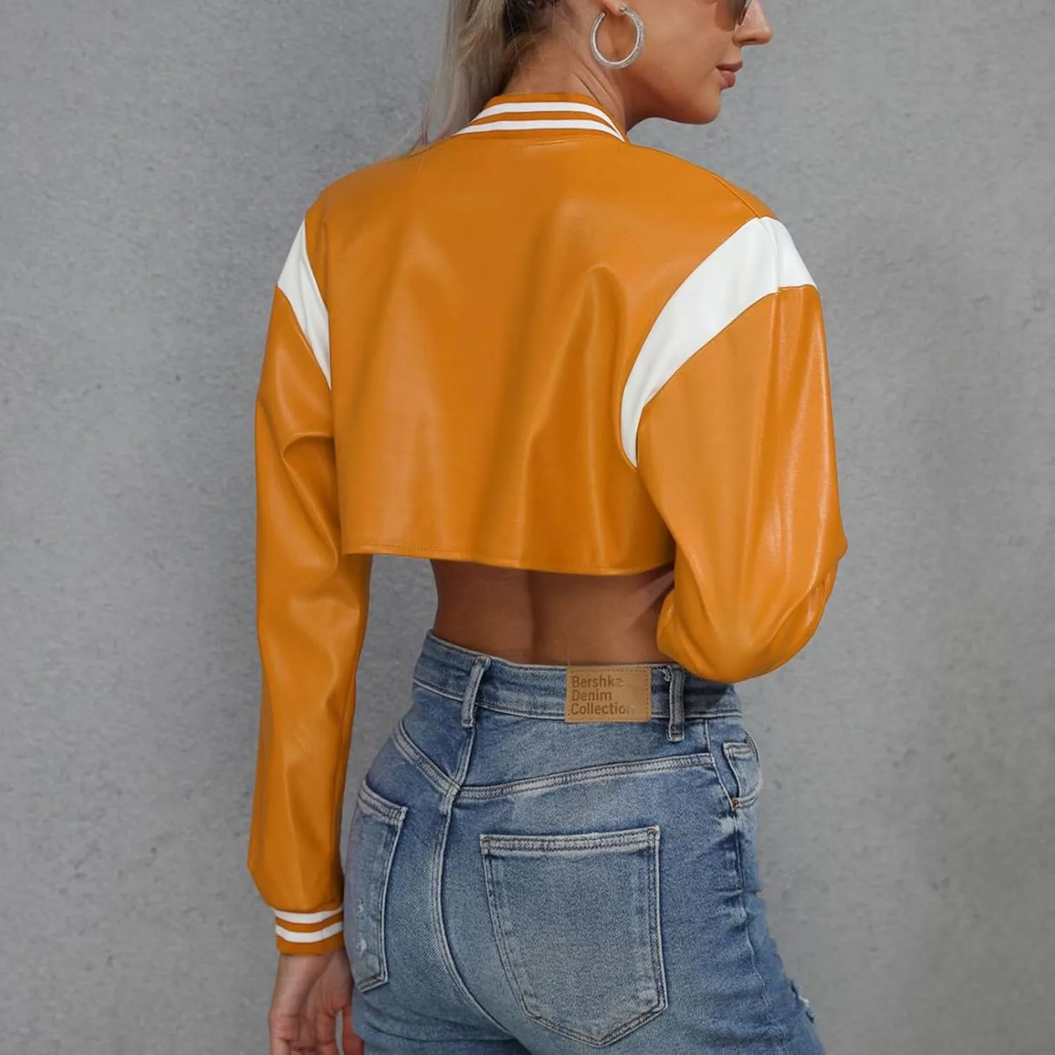 Women's Cropped Faux Leather Jackets Short Bomber Motorcycle Coats Colorblock Crop Moto Biker Jacket Trendy Clothes