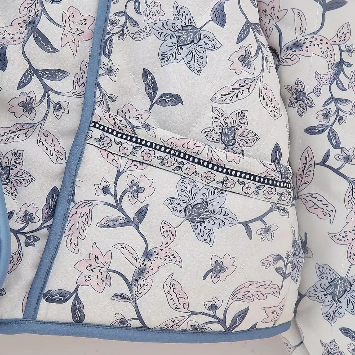 Women's Cropped Puffer Jacket Lightweight Floral Print Long Sleeve Padded Quilted Jackets Puffy Car