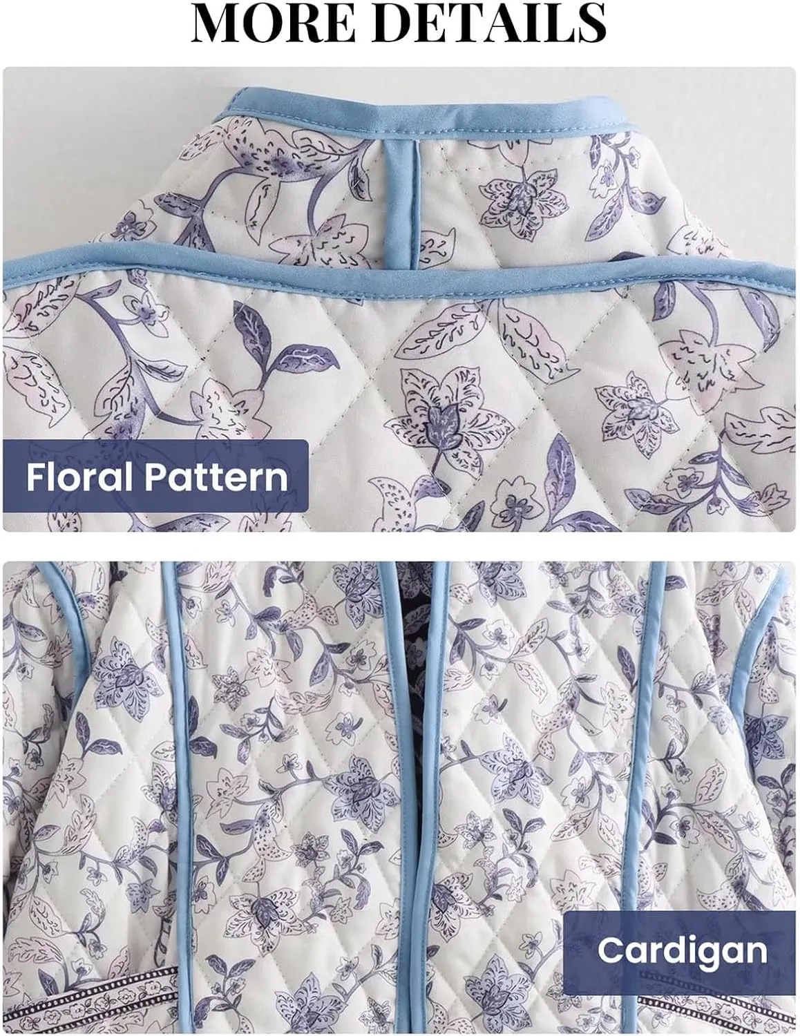 Women's Cropped Puffer Jacket Lightweight Floral Print Long Sleeve Padded Quilted Jackets Puffy Car