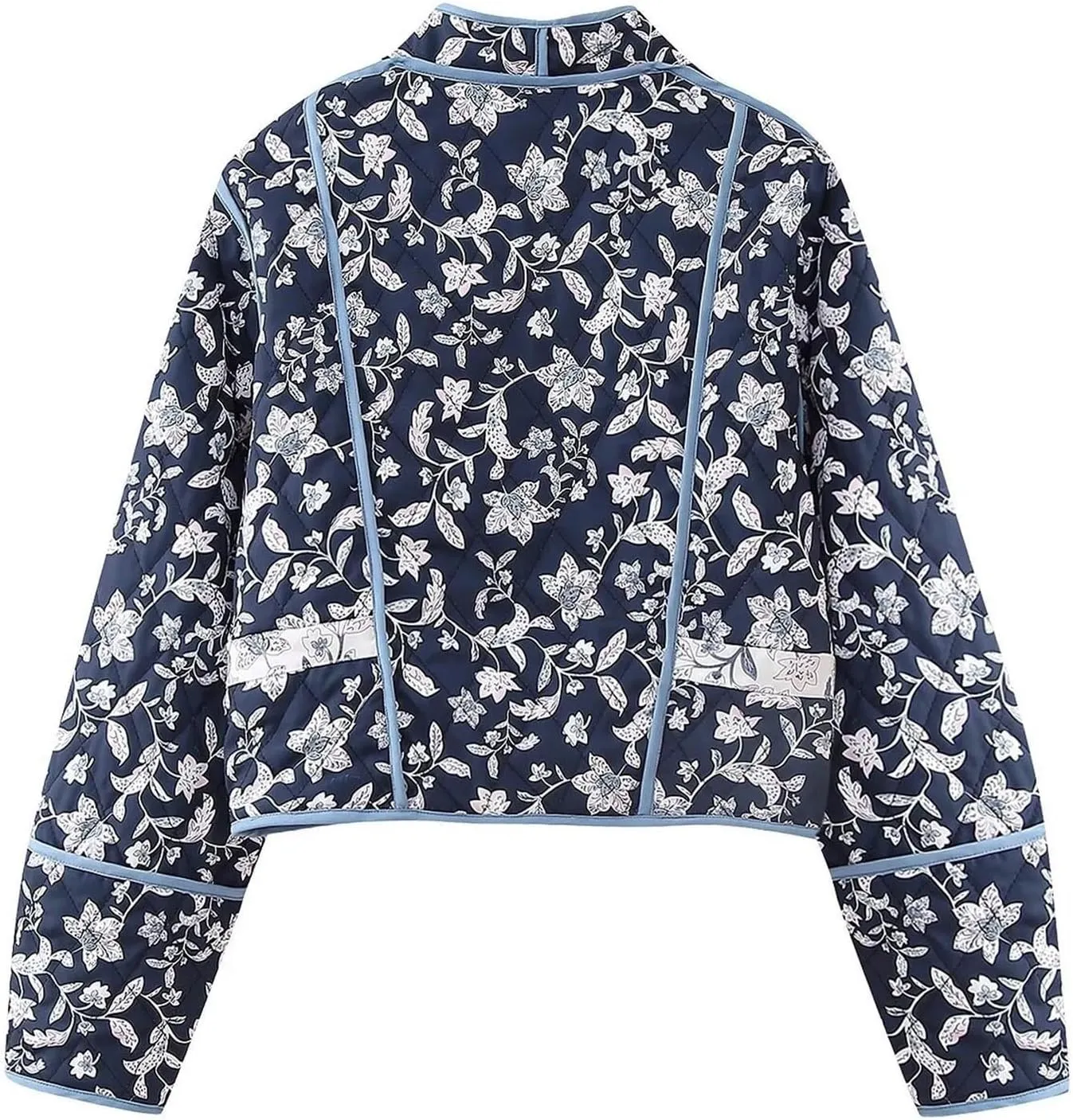 Women's Cropped Puffer Jacket Lightweight Floral Print Long Sleeve Padded Quilted Jackets Puffy Car