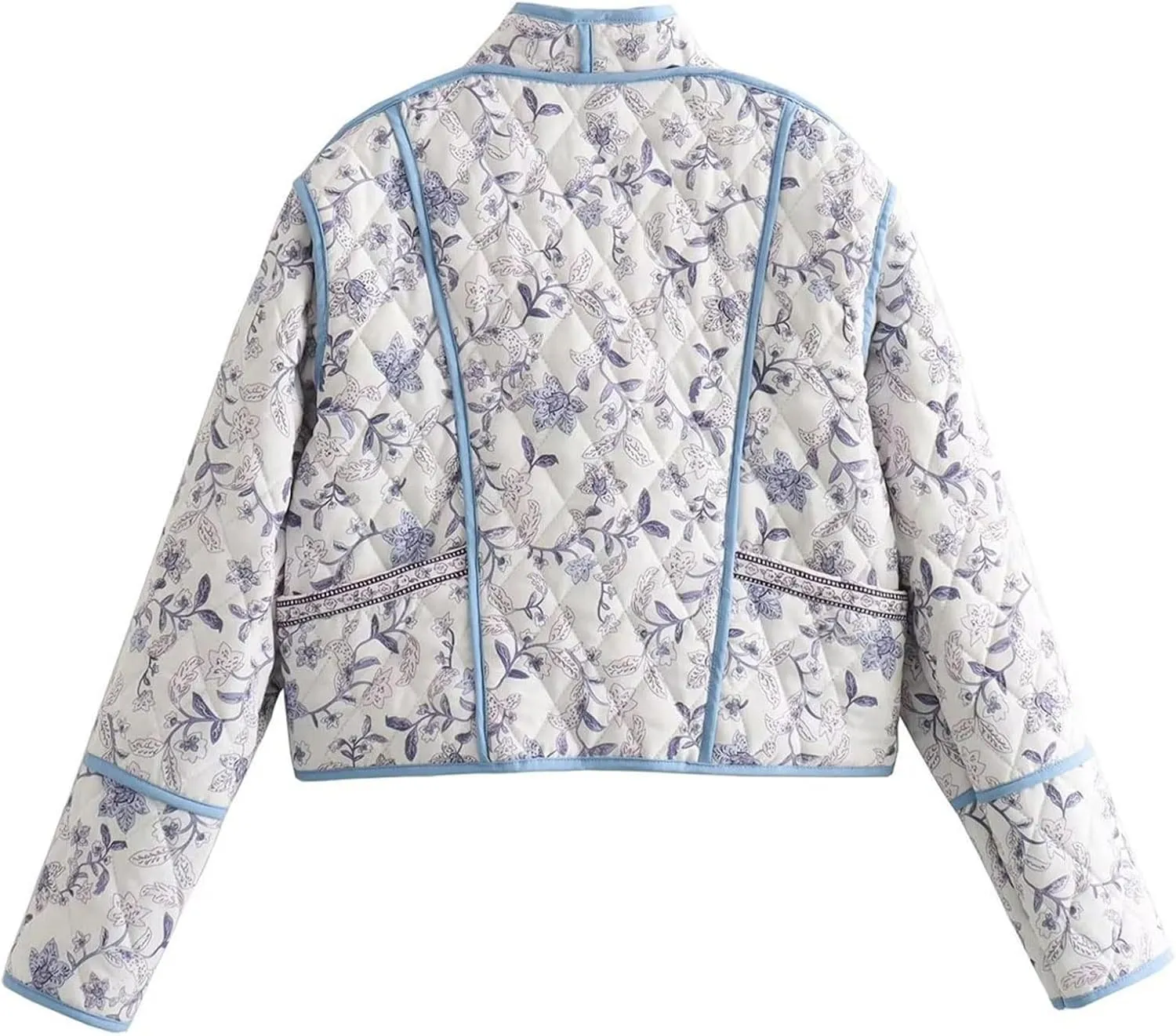 Women's Cropped Puffer Jacket Lightweight Floral Print Long Sleeve Padded Quilted Jackets Puffy Car