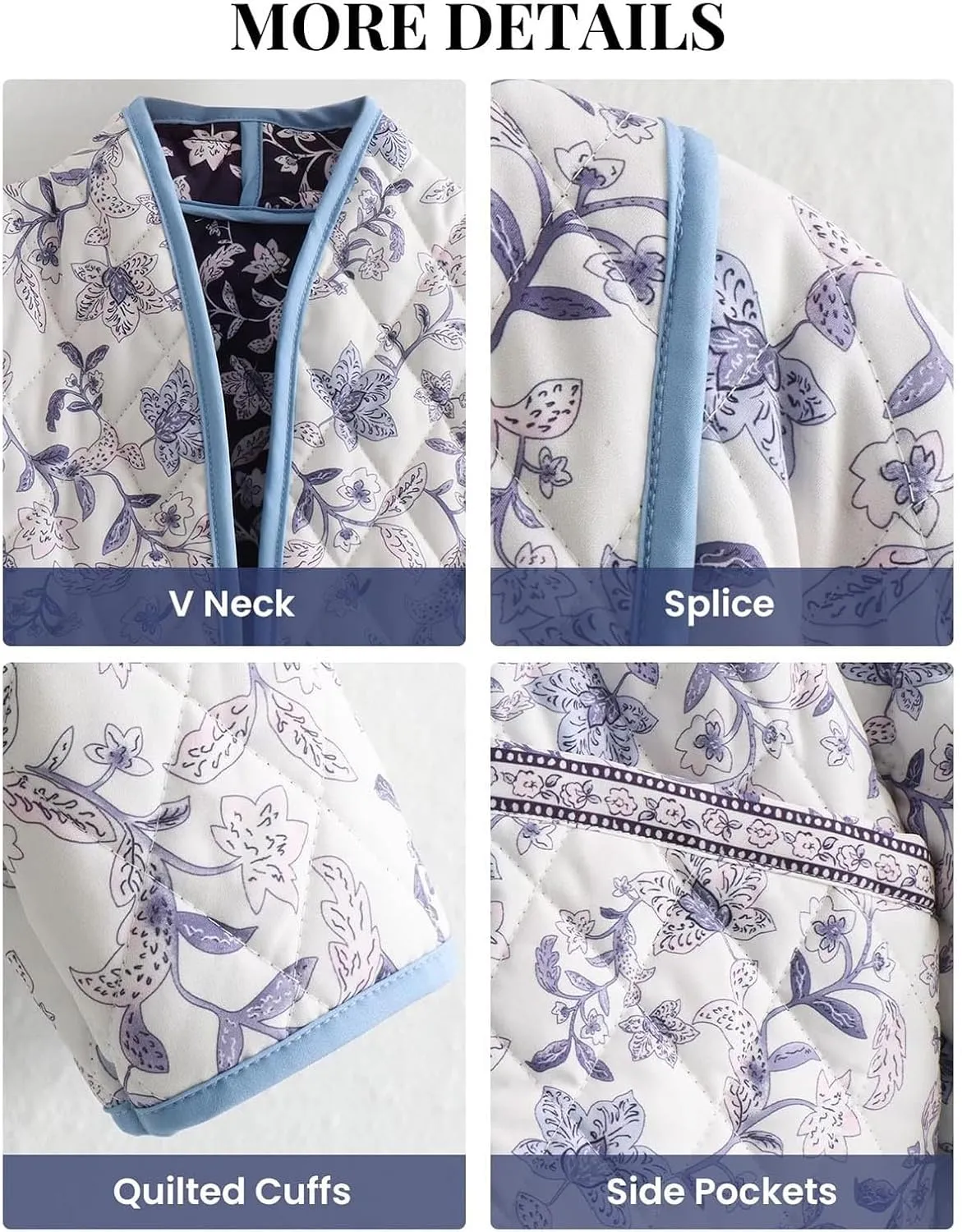 Women's Cropped Puffer Jacket Lightweight Floral Print Long Sleeve Padded Quilted Jackets Puffy Car