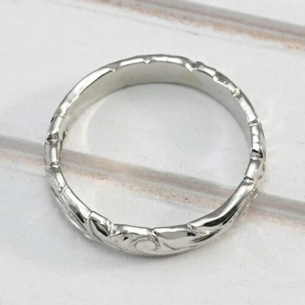Women's Dainty Engraved Plumeria Flower Ring Gold Plated Hand Carved Flower Band Birthday Valentine's Day Gift