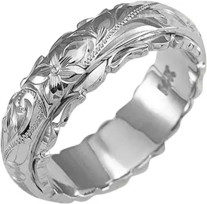 Women's Dainty Engraved Plumeria Flower Ring Gold Plated Hand Carved Flower Band Birthday Valentine's Day Gift