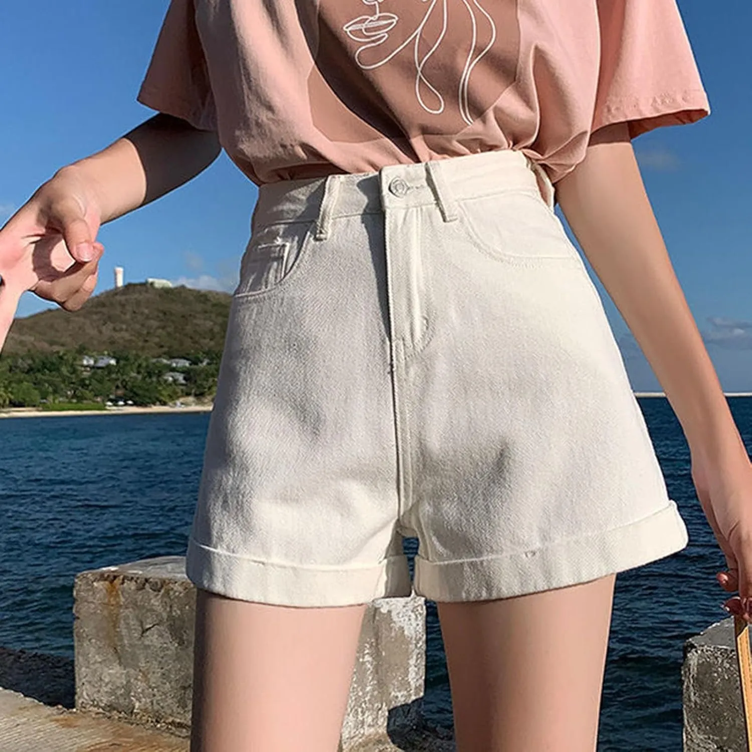 Womens Denim Jean Shorts High Waisted Trendy Summer Wide Leg Stretchy Baggy Folded Hem Y2k Girls Hot Shorts Pants