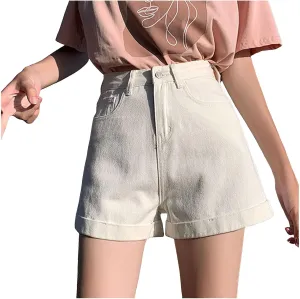 Womens Denim Jean Shorts High Waisted Trendy Summer Wide Leg Stretchy Baggy Folded Hem Y2k Girls Hot Shorts Pants