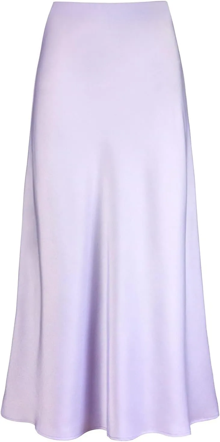 Women's Elegant Long Satin Skirt Silk Dressy High Waist Cocktail Party Wedding Flared A-Line Maxi Skirts