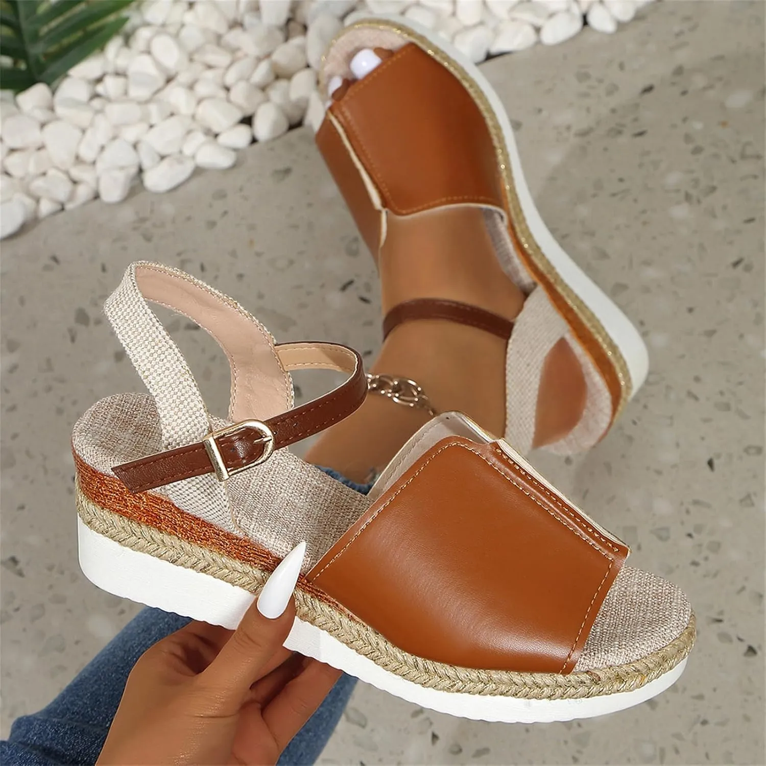 Women's Espadrille Wedge Sandals Closed Toe Orthopedic Ankle Strap With Straps Fishmouth Platform Arch Support Wedges Sandal Casual Non-Slip Comfortable Dress Office Work Shoes