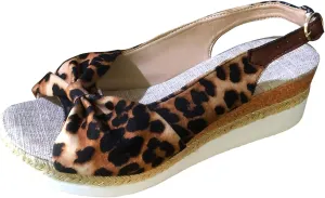 Womens Espadrille Wedge Sandals Open Toe Platform Leopard Printed Ankle Strap Slingback Summer Dress Shoes Close Toe