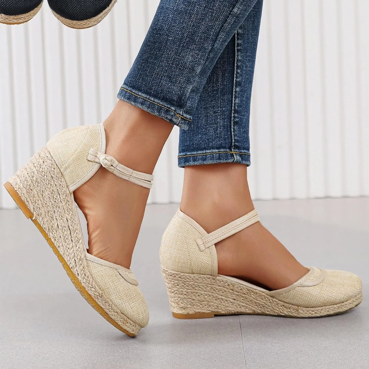 Womens Espadrilles Wedges Sandals Open Toe Platform Ankle Strap Summer Dress Shoes Espadrille Wedge Sandals for Women Dressy