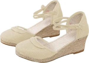 Womens Espadrilles Wedges Sandals Open Toe Platform Ankle Strap Summer Dress Shoes Espadrille Wedge Sandals for Women Dressy