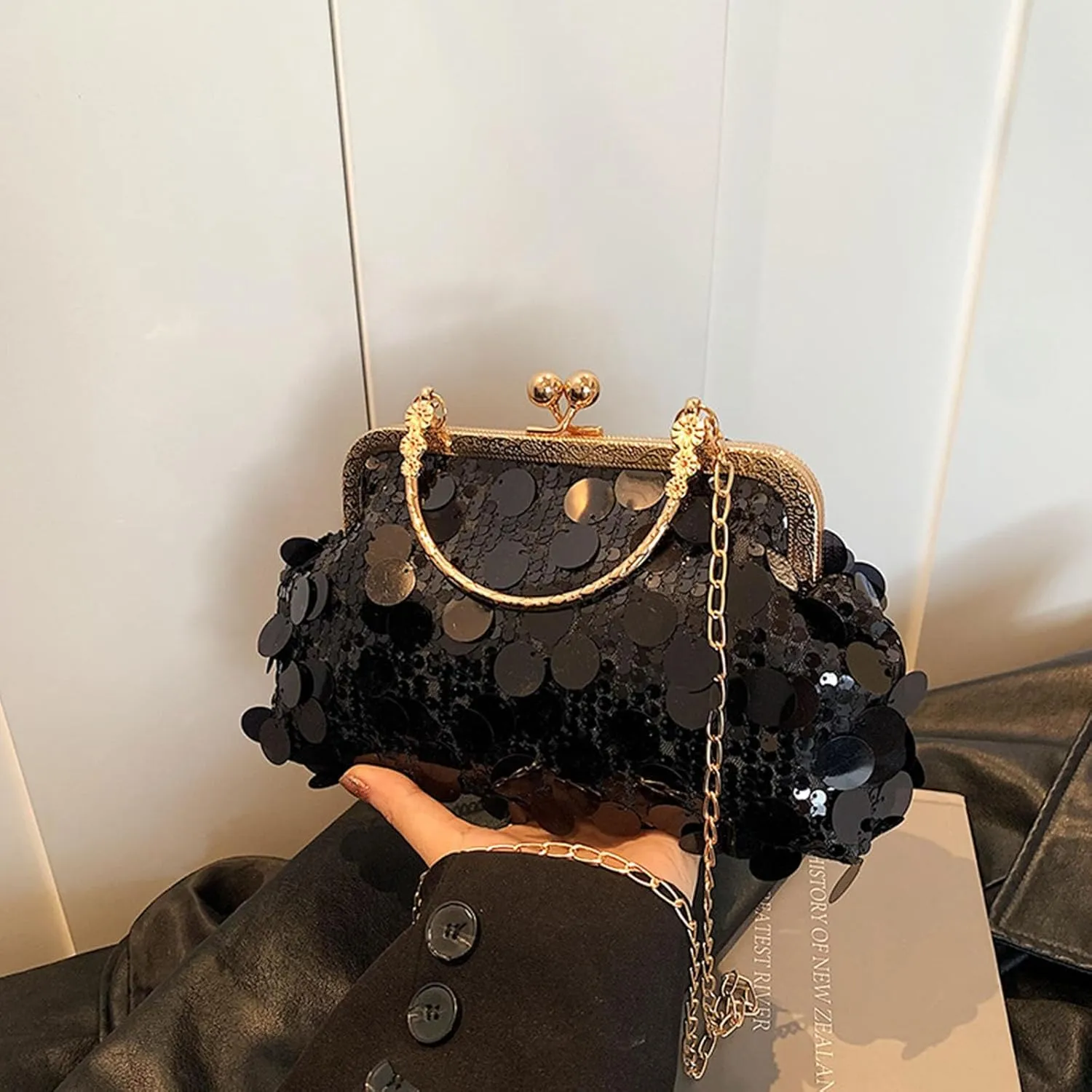 Women's Evening Handbag, Sparkly Sequin Evening Crossbody Bag, Top Handle Glitter Evening Bag, Bling Shoulder Clutch