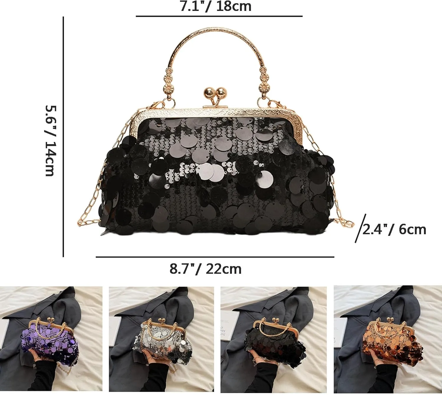 Women's Evening Handbag, Sparkly Sequin Evening Crossbody Bag, Top Handle Glitter Evening Bag, Bling Shoulder Clutch