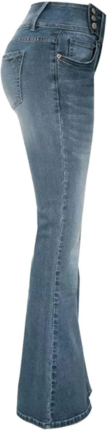 Womens Flare Jeans High Waisted Wide Leg Baggy Stretchy Skinny Destroyed Straight Leg Ankle Denim Pants Bell Bottom