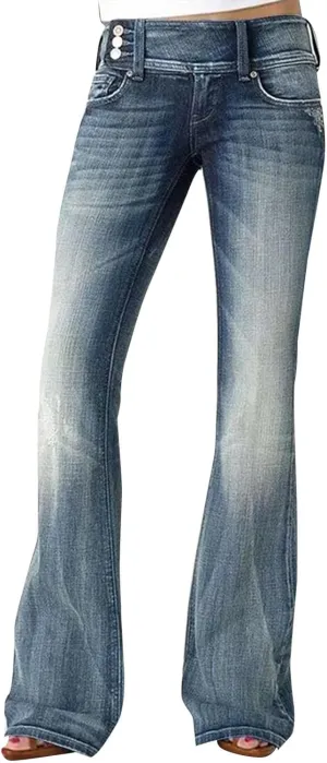 Womens Flare Jeans High Waisted Wide Leg Baggy Stretchy Skinny Destroyed Straight Leg Ankle Denim Pants Bell Bottom