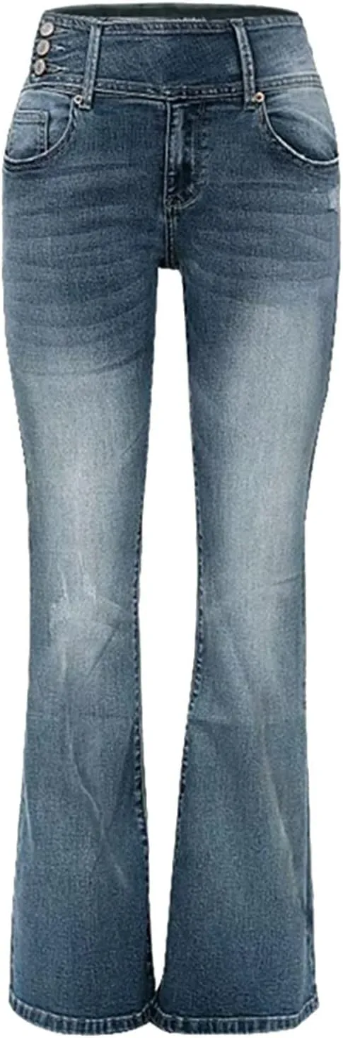 Womens Flare Jeans High Waisted Wide Leg Baggy Stretchy Skinny Destroyed Straight Leg Ankle Denim Pants Bell Bottom