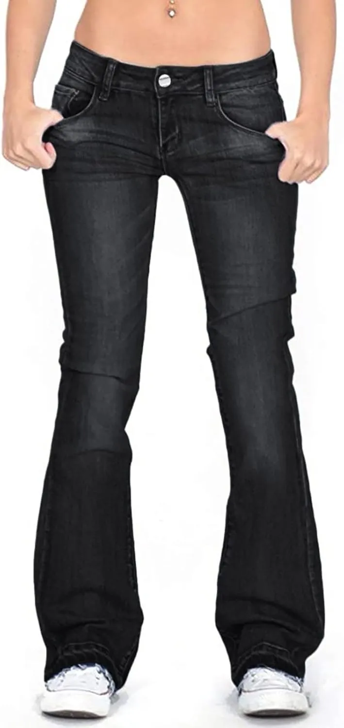 Womens Flare Jeans High Waisted Wide Leg Baggy Stretchy Skinny Destroyed Straight Leg Ankle Denim Pants Bell Bottom