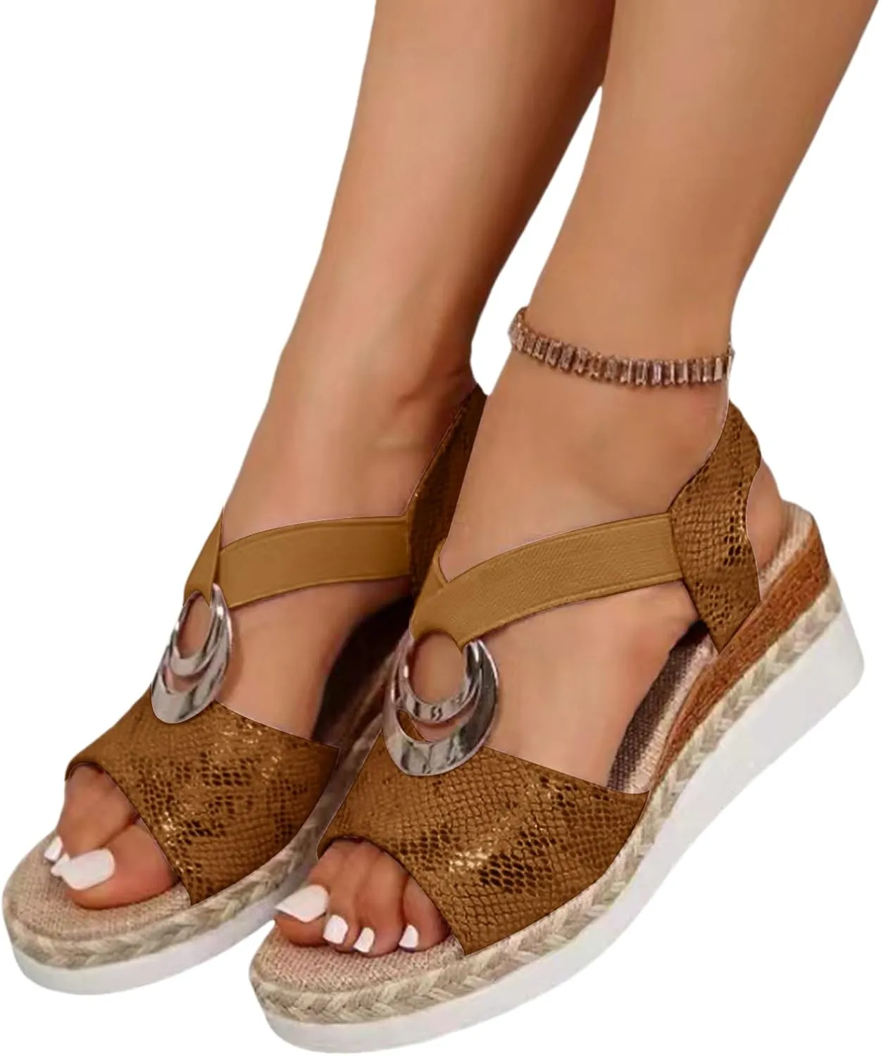 Womens Flat Sandals Dressy Casual Bohemian Style Summer Beach Comfortable Walking Slip on Shoes Orthopedic Wedge Open Toe Breathable Arch Support Elegant Sandals