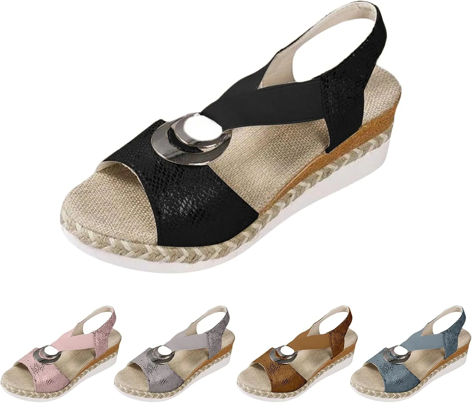 Womens Flat Sandals Dressy Casual Bohemian Style Summer Beach Comfortable Walking Slip on Shoes Orthopedic Wedge Open Toe Breathable Arch Support Elegant Sandals