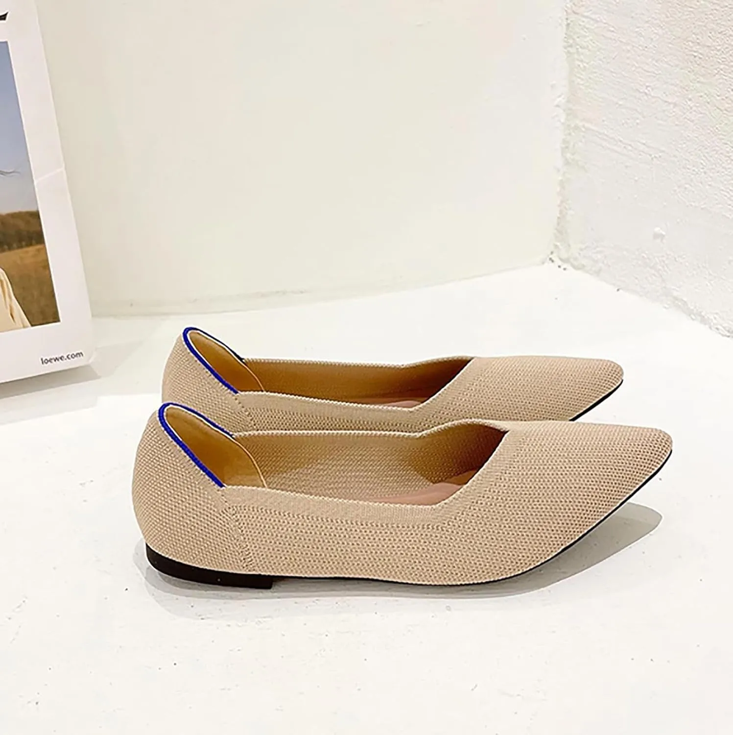 Women's Flats Shoes Pointed Toe Knit Ballet Comfortable Dressy Slip On Flat Classic Ballet Office Work Shoes