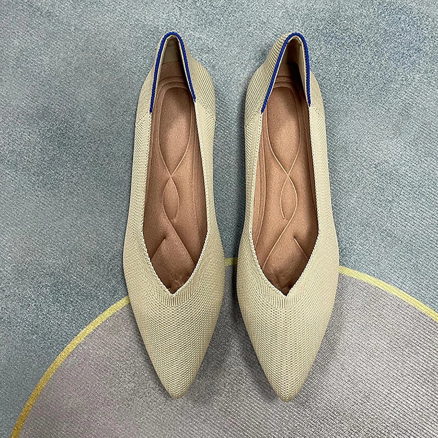 Women's Flats Shoes Pointed Toe Knit Ballet Comfortable Dressy Slip On Flat Classic Ballet Office Work Shoes
