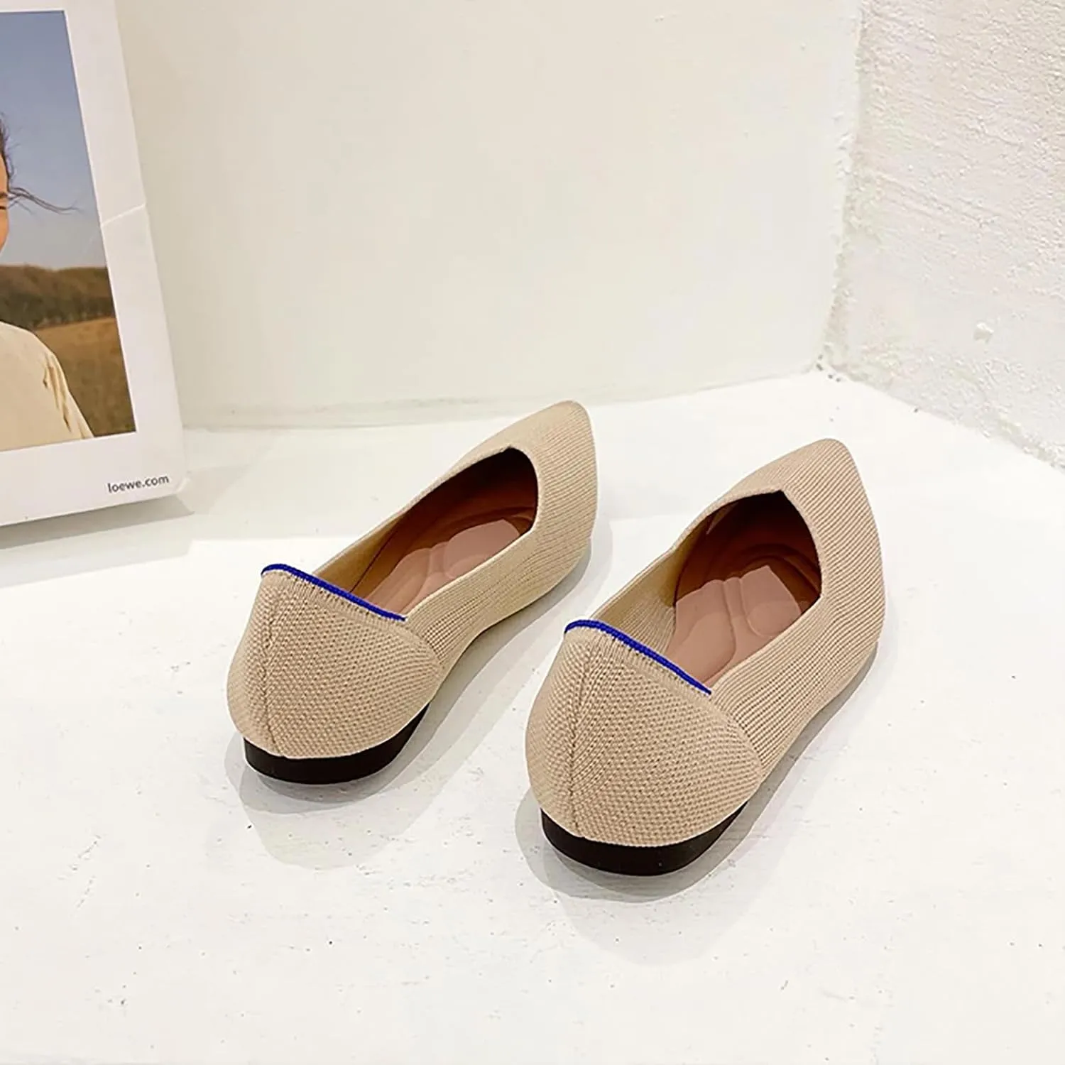 Women's Flats Shoes Pointed Toe Knit Ballet Comfortable Dressy Slip On Flat Classic Ballet Office Work Shoes