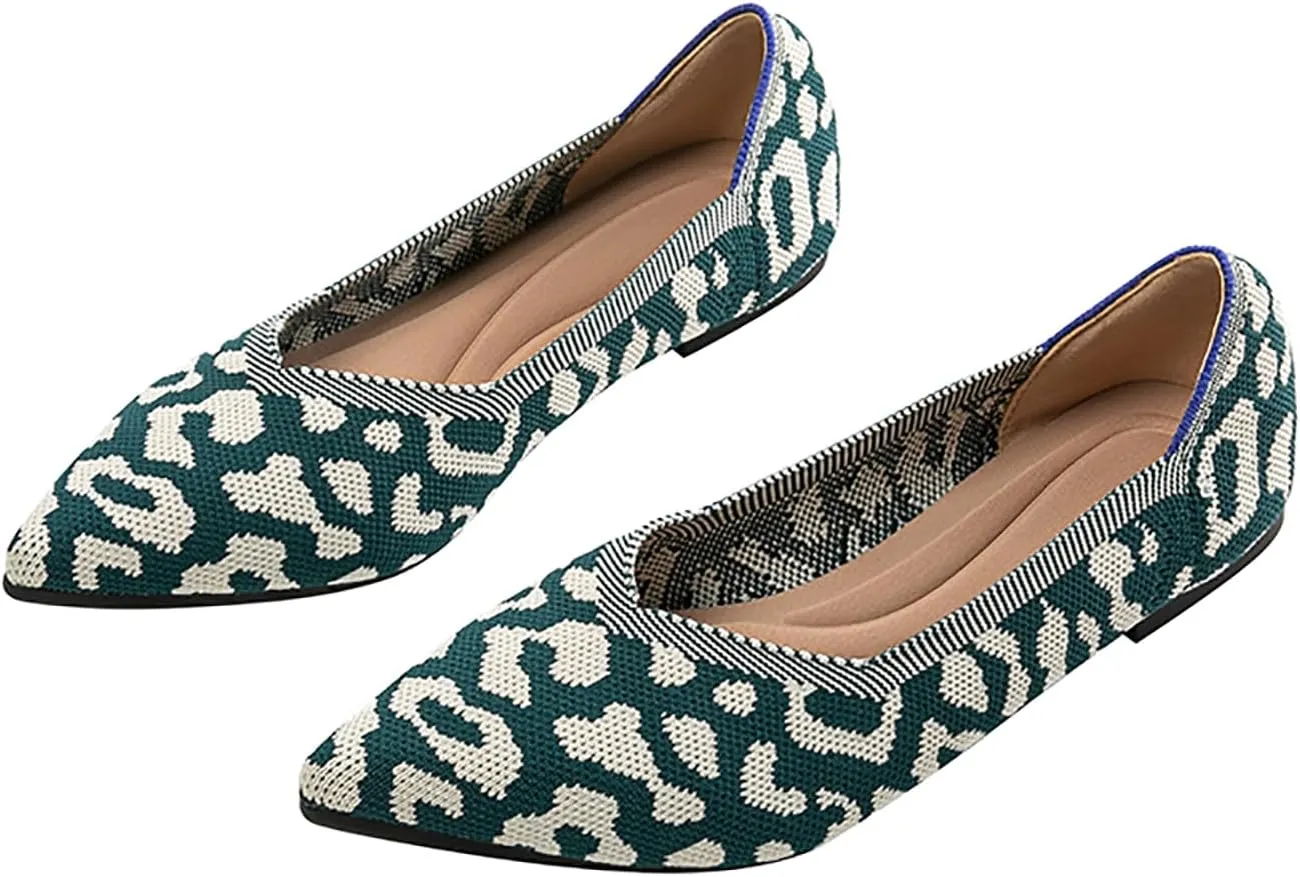 Women's Flats Shoes Pointed Toe Knit Ballet Comfortable Dressy Slip On Flat Classic Ballet Office Work Shoes