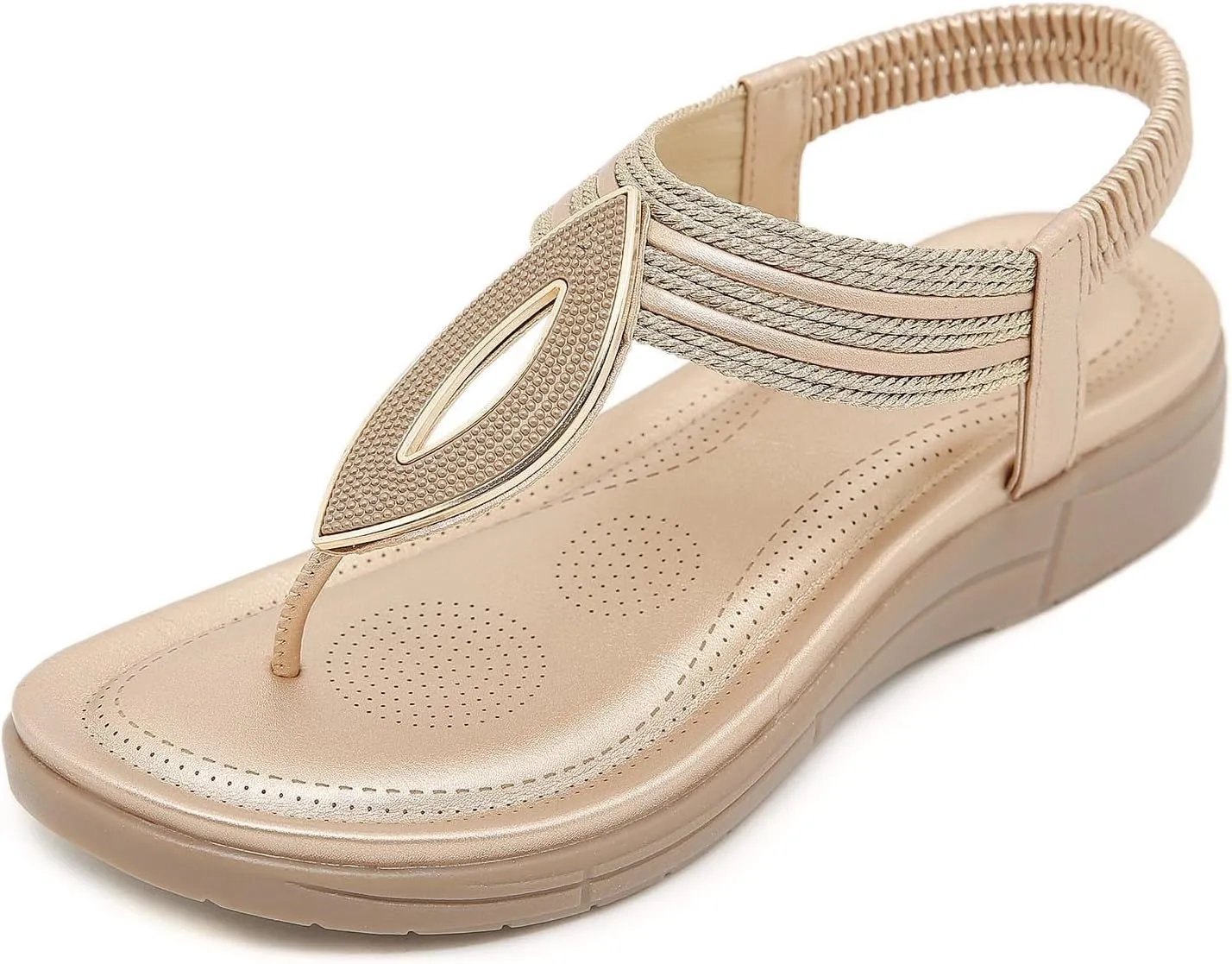 Womens Flip Flops Dressy Boho Flat Sandals Summer Flower Sandals Elastic Ankle Strap Sandals Casual Walking Shoes