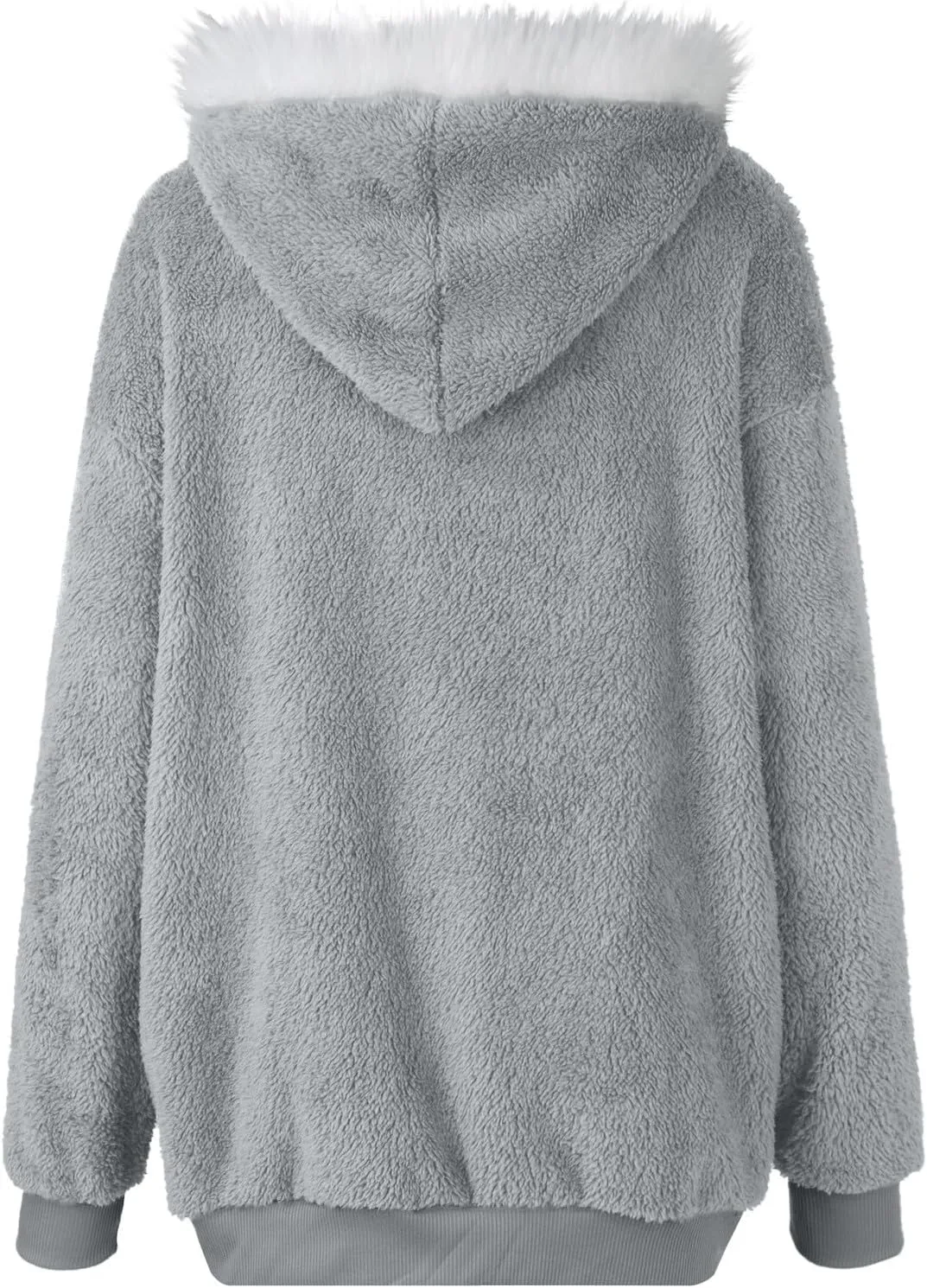 Womens Fuzzy Fleece Basic Hooded Jackets Fall Winter Zip up Warm Outerwear Coats Loose Sherpa Jacket with Pockets