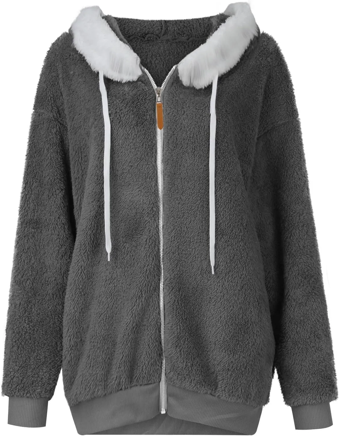 Womens Fuzzy Fleece Basic Hooded Jackets Fall Winter Zip up Warm Outerwear Coats Loose Sherpa Jacket with Pockets