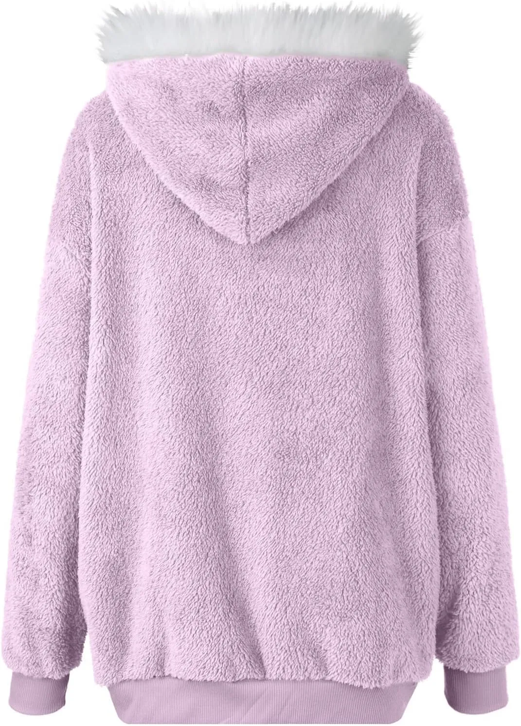 Womens Fuzzy Fleece Basic Hooded Jackets Fall Winter Zip up Warm Outerwear Coats Loose Sherpa Jacket with Pockets
