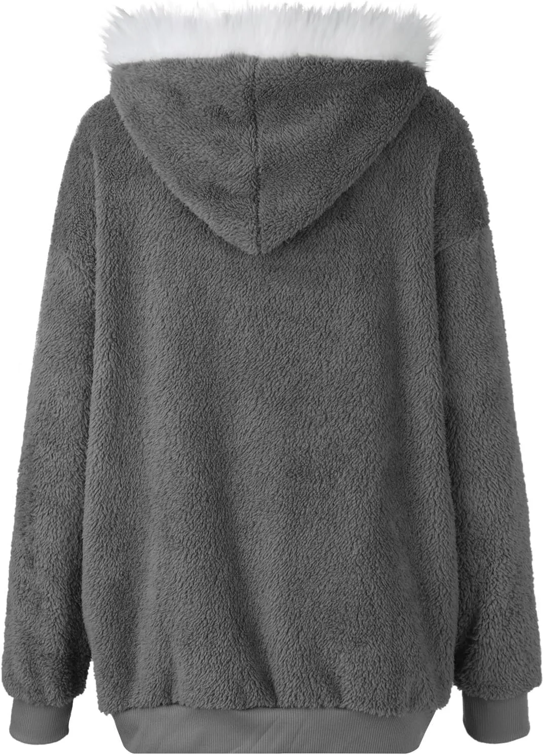 Womens Fuzzy Fleece Basic Hooded Jackets Fall Winter Zip up Warm Outerwear Coats Loose Sherpa Jacket with Pockets