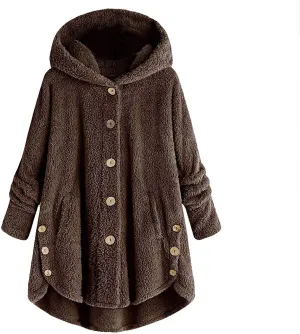 Womens Fuzzy Fleece Sherpa Hoodies Oversized Button Down Sweatshirt Winter Thermal Sweaters Soft Warm Hoodies