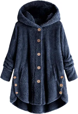 Womens Fuzzy Fleece Sherpa Hoodies Oversized Button Down Sweatshirt Winter Thermal Sweaters Soft Warm Hoodies