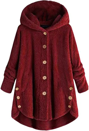 Womens Fuzzy Fleece Sherpa Hoodies Oversized Button Down Sweatshirt Winter Thermal Sweaters Soft Warm Hoodies