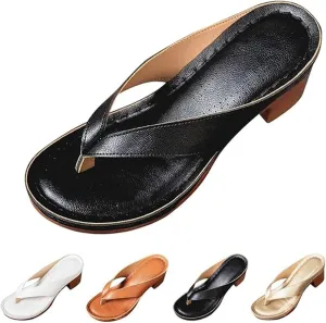 Women's Heeled Sandals Chunky Flip Flops Pumps Slip on Open Toe Square Toe Summer Wedge Shoes For Long Walk Beach Casual Thong