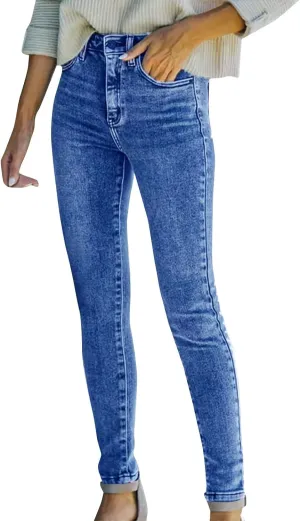 Women's High Waisted Denim Jeans Pants Casual Stretchy Tummy Control Skinny Jean Streetwear Leggings with Pockets