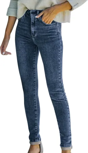 Women's High Waisted Denim Jeans Pants Casual Stretchy Tummy Control Skinny Jean Streetwear Leggings with Pockets