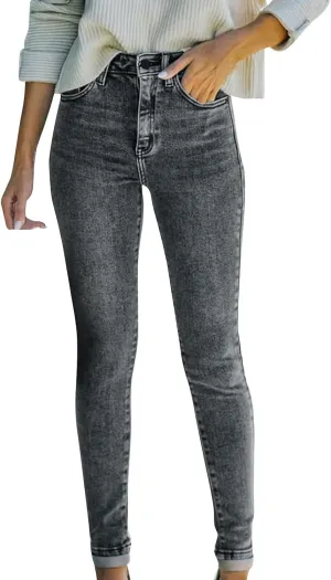 Women's High Waisted Denim Jeans Pants Casual Stretchy Tummy Control Skinny Jean Streetwear Leggings with Pockets