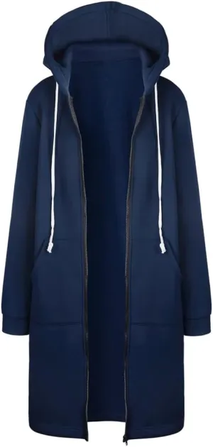 Womens Hoodies Zip Up Long Jackets Fleece Tunic Sweatshirt Oversized Outwear Thick Warm Coat with Pockets