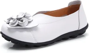 Women's Leather Loafers Comfortable Flat Shoes Slip On Round Toe Wide Width Loafers Comfortable Walking Working Driving Long Standing Fashion Soft Cushion Shoes