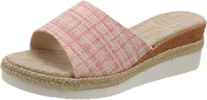 Womens Low Wedge Sandals Splicing Arch Support Knit Woven Boho Solid Color Cozy Casual Comfort Shoes for Vacation