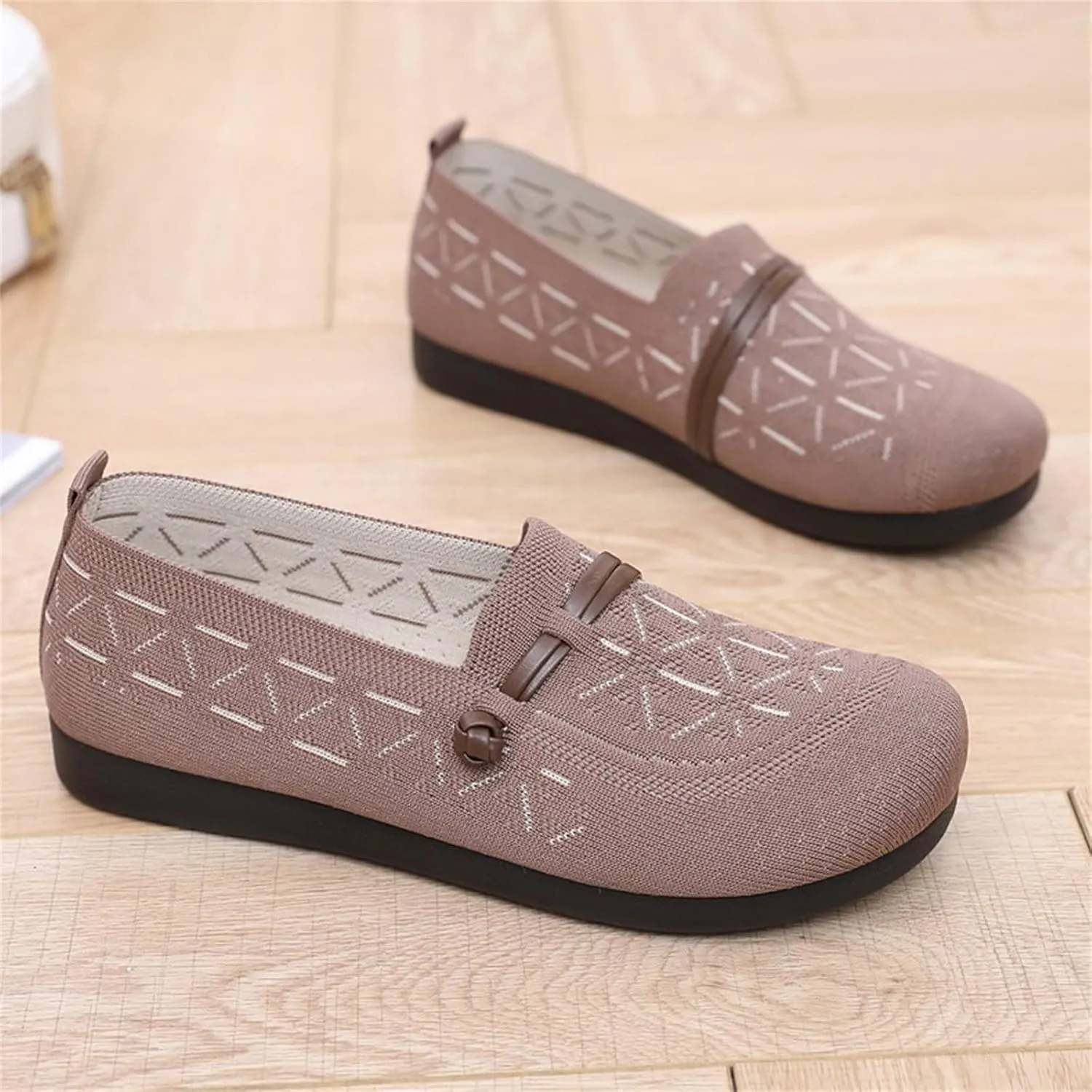 Women's Mesh Casual Shoes Breathable Flying Woven Orthopedic Sneaker Knit Slip On Walking Shoes Wide Width Dressy Flats