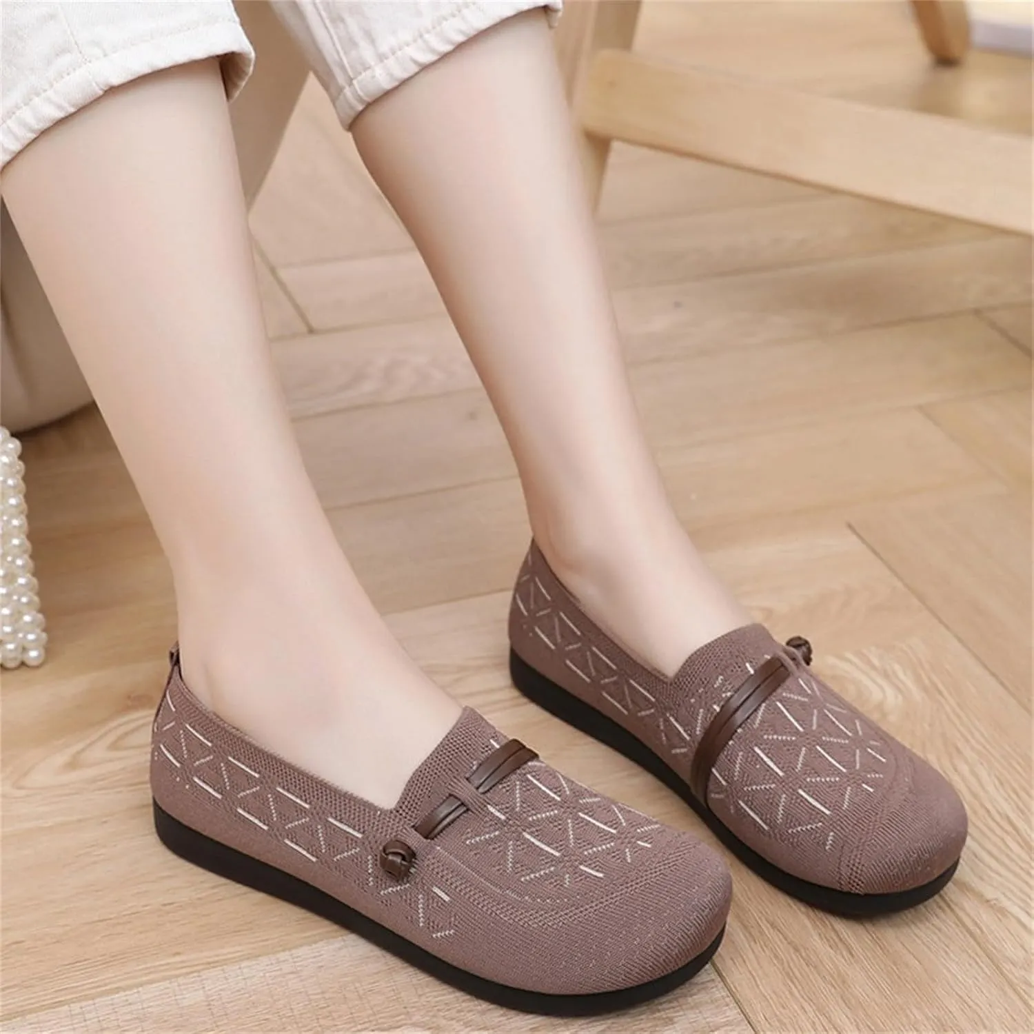 Women's Mesh Casual Shoes Breathable Flying Woven Orthopedic Sneaker Knit Slip On Walking Shoes Wide Width Dressy Flats