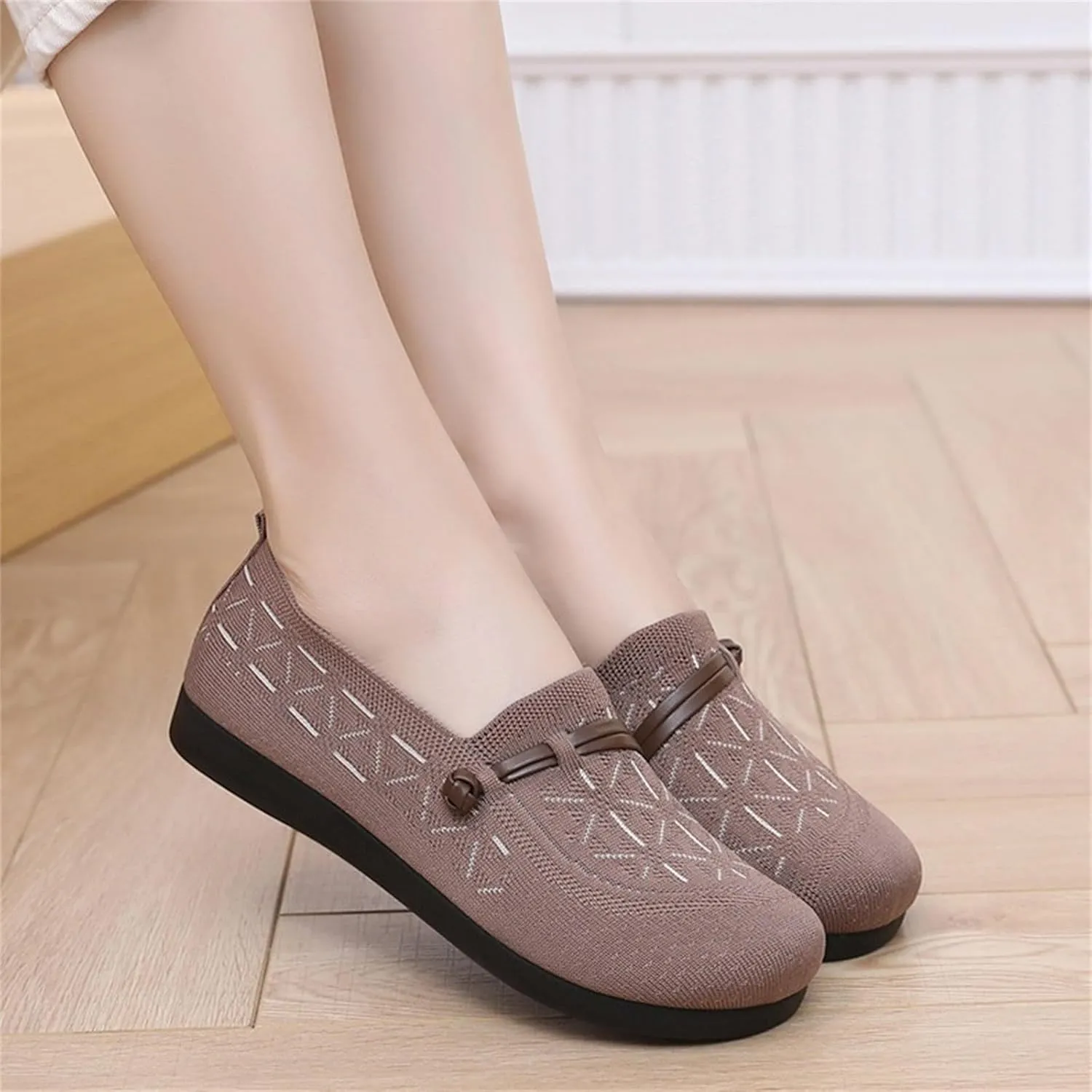 Women's Mesh Casual Shoes Breathable Flying Woven Orthopedic Sneaker Knit Slip On Walking Shoes Wide Width Dressy Flats